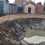 alt tag= the oak retaining wall taking shape